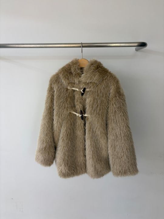 CALLIT東大門㊣直郵女裝新款休閑時尚人氣短款大衣皮草連帽CALLIT短款大衣圖色1