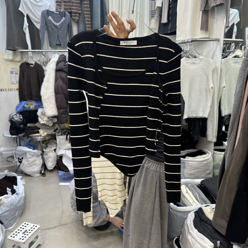 BILLION-L韓國代購㊣女士新款25秋冬人氣時尚針織衫假兩件BILLION-L針織衫圖色4