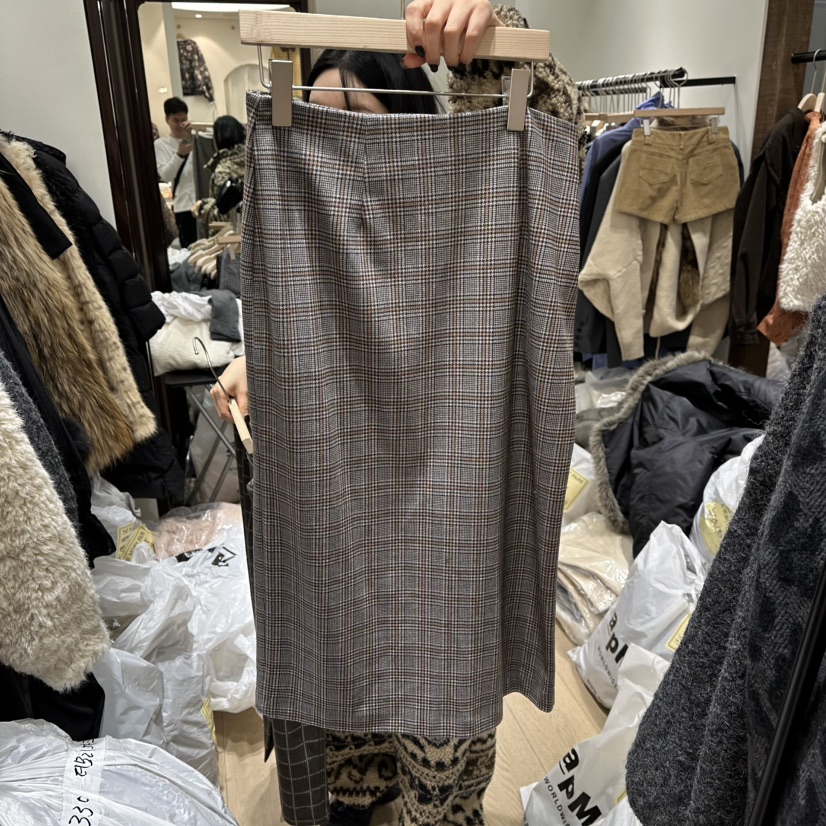 THEMORYPARK東大門㊣實拍女士新款25秋冬熱賣真品職業長裙格子THE MORY PARK長裙圖色1