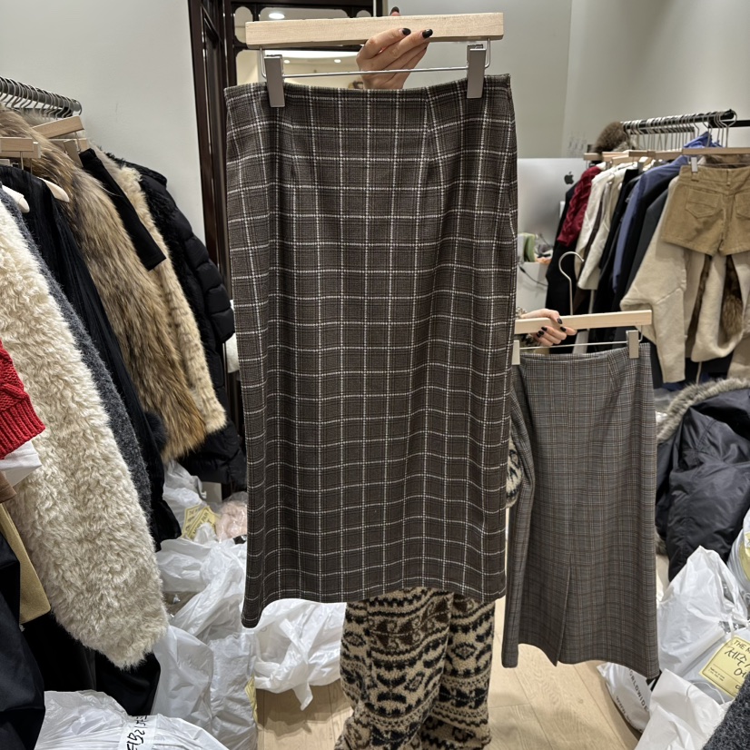 THEMORYPARK東大門㊣實拍女士新款25秋冬熱賣真品職業長裙格子THE MORY PARK長裙圖色2