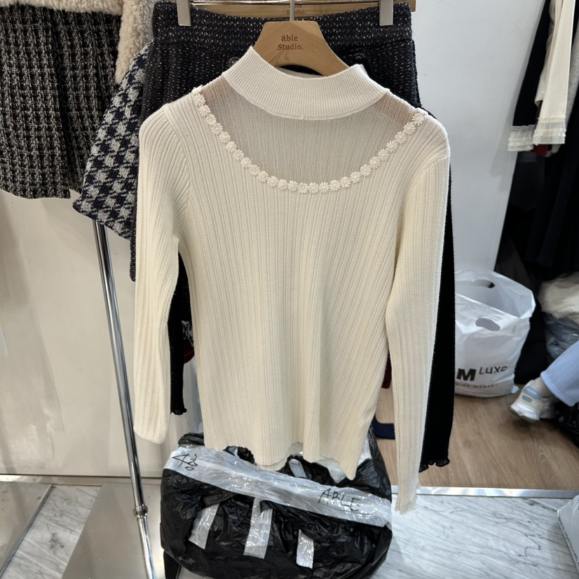 ABLESTUDIO韓國直郵㊣女裝新品推薦人氣真品針織衫花朵透明ABLESTUDIO針織衫圖色1