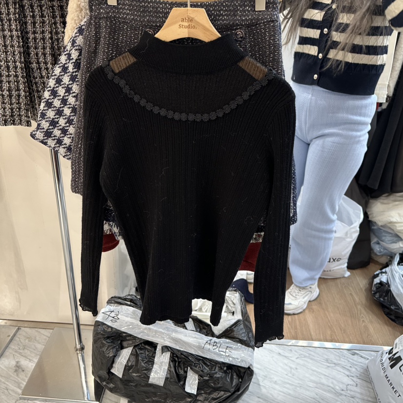 ABLESTUDIO韓國直郵㊣女裝新品推薦人氣真品針織衫花朵透明ABLESTUDIO針織衫圖色2