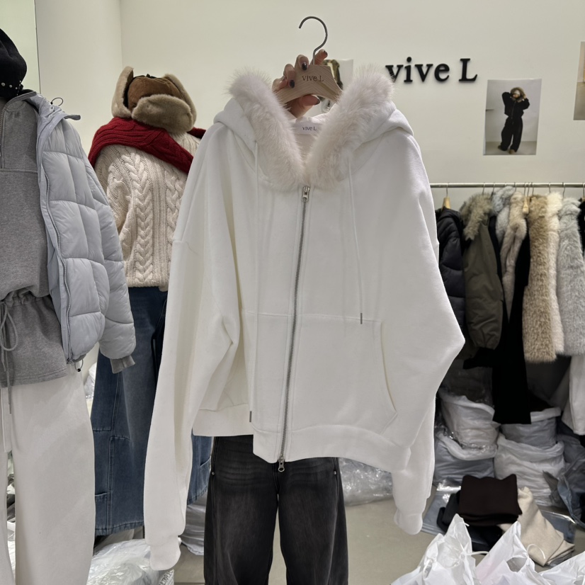 VIVEL韓國直郵㊣女裝新款職業休閑25秋冬熱賣人氣衛衣加絨拉鏈VIVEL衛衣圖色1