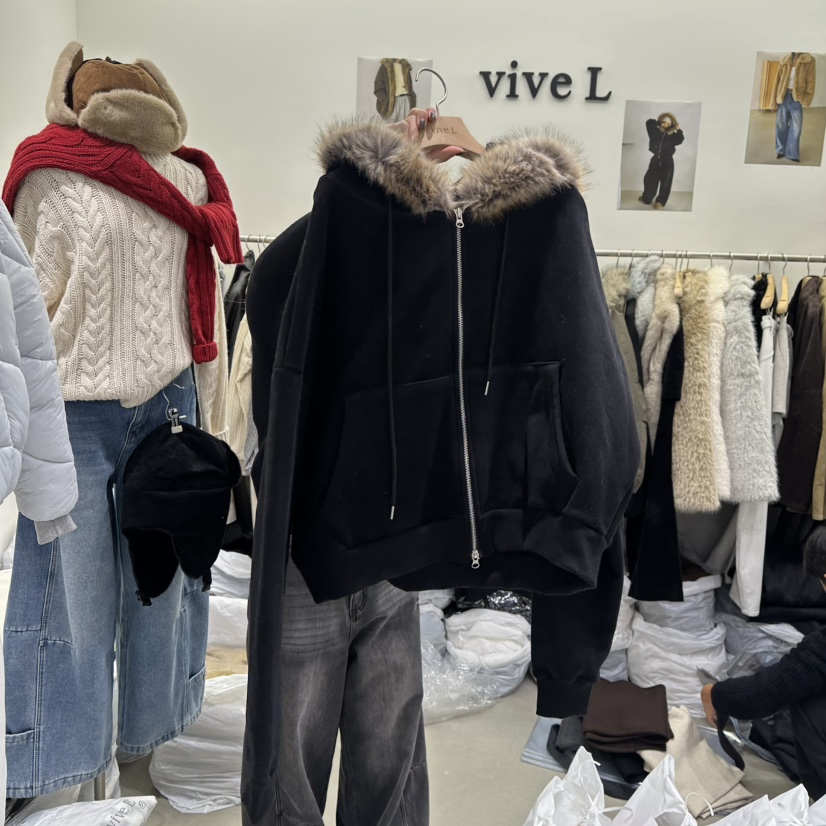 VIVEL韓國直郵㊣女裝新款職業休閑25秋冬熱賣人氣衛衣加絨拉鏈VIVEL衛衣圖色2