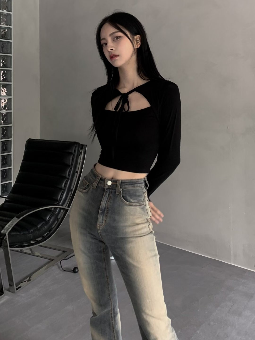 OUTT韓國代購㊣女裝新品25秋冬人氣真品時尚職業推薦長袖T恤OUTT長袖T恤圖色2