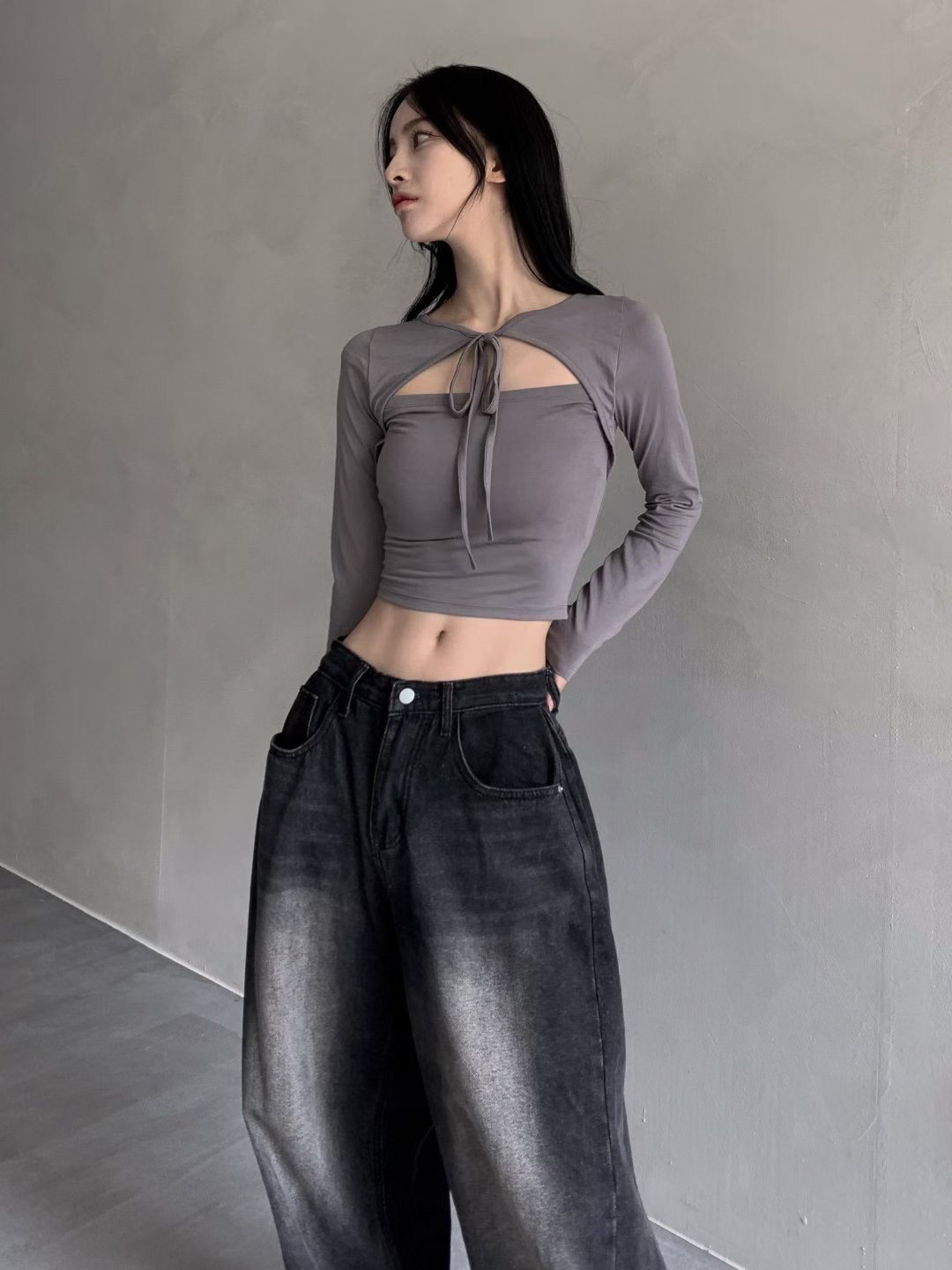 OUTT韓國代購㊣女裝新品25秋冬人氣真品時尚職業推薦長袖T恤OUTT長袖T恤圖色3