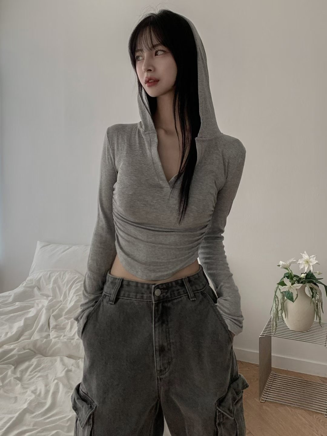 OUTT東大門㊣實拍女士新品熱賣人氣休閑推薦時尚長袖T恤褶皺OUTT長袖T恤圖色3