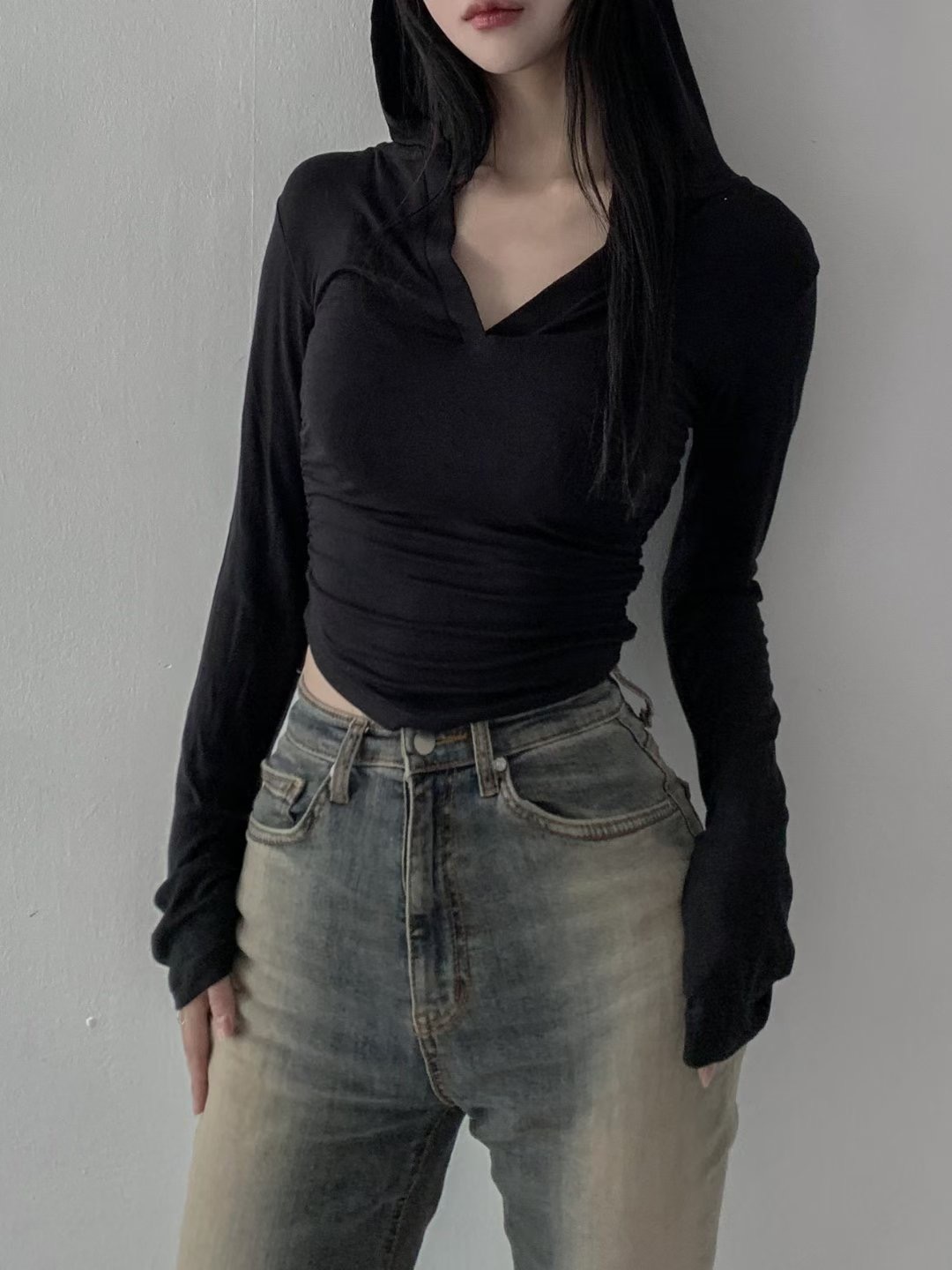 OUTT東大門㊣實拍女士新品熱賣人氣休閑推薦時尚長袖T恤褶皺OUTT長袖T恤圖色4