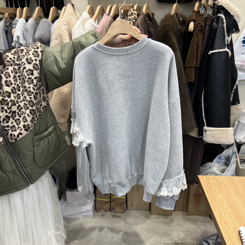 J PEAK/BY FLOW東大門㊣代購女裝新品推薦職業衛衣加絨蕾絲J PEAK衛衣