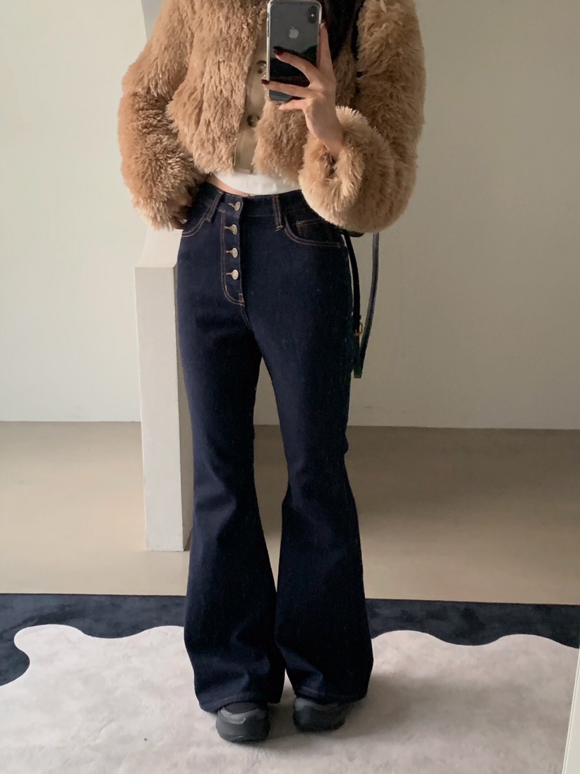 VERANDA韓國代購㊣女裝新款熱賣推薦時尚25秋冬牛仔褲羊毛紐扣VERANDA牛仔褲