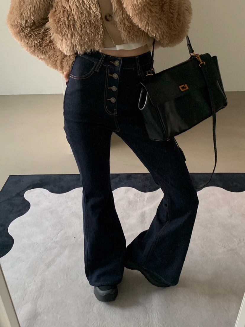 VERANDA韓國代購㊣女裝新款熱賣推薦時尚25秋冬牛仔褲羊毛紐扣VERANDA牛仔褲