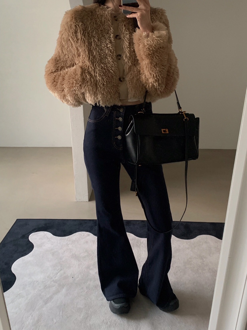 VERANDA韓國代購㊣女裝新款熱賣推薦時尚25秋冬牛仔褲羊毛紐扣VERANDA牛仔褲