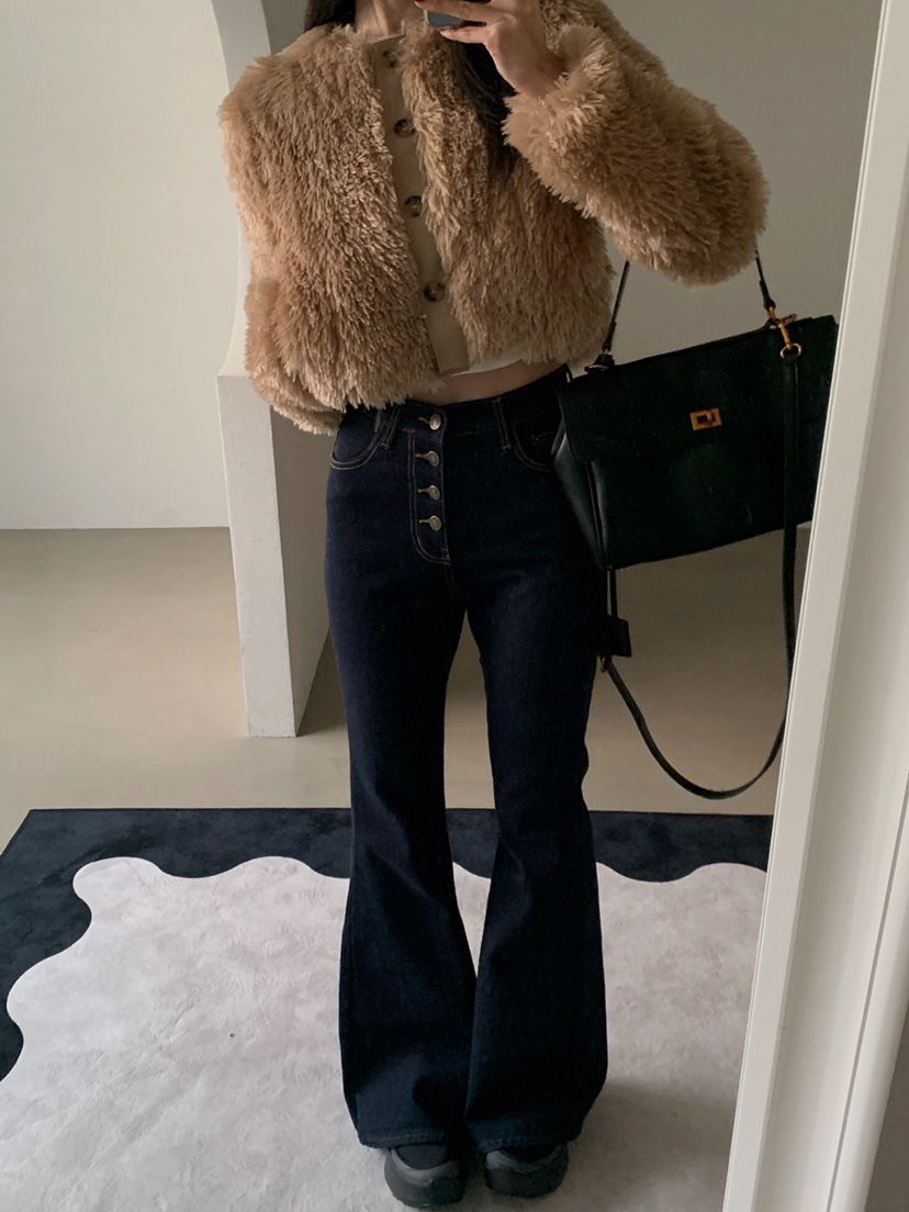 VERANDA韓國代購㊣女裝新款熱賣推薦時尚25秋冬牛仔褲羊毛紐扣VERANDA牛仔褲