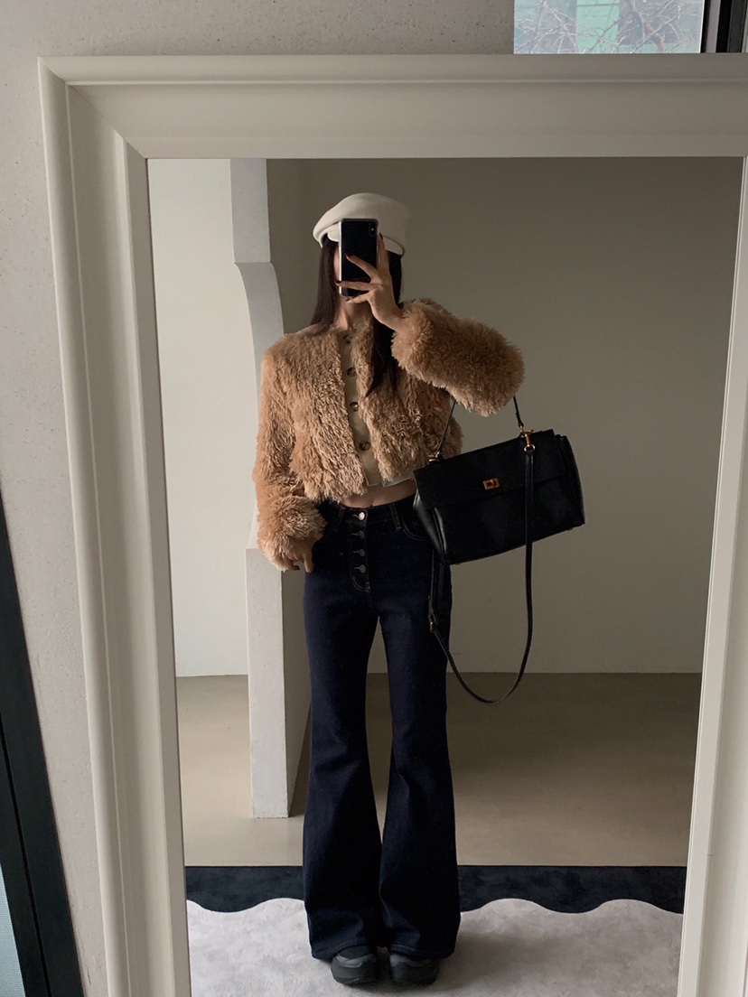 VERANDA韓國代購㊣女裝新款熱賣推薦時尚25秋冬牛仔褲羊毛紐扣VERANDA牛仔褲