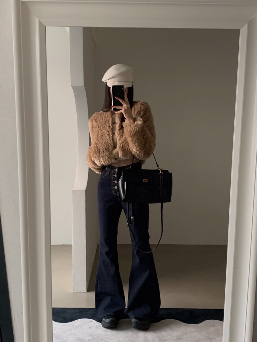 VERANDA韓國代購㊣女裝新款熱賣推薦時尚25秋冬牛仔褲羊毛紐扣VERANDA牛仔褲