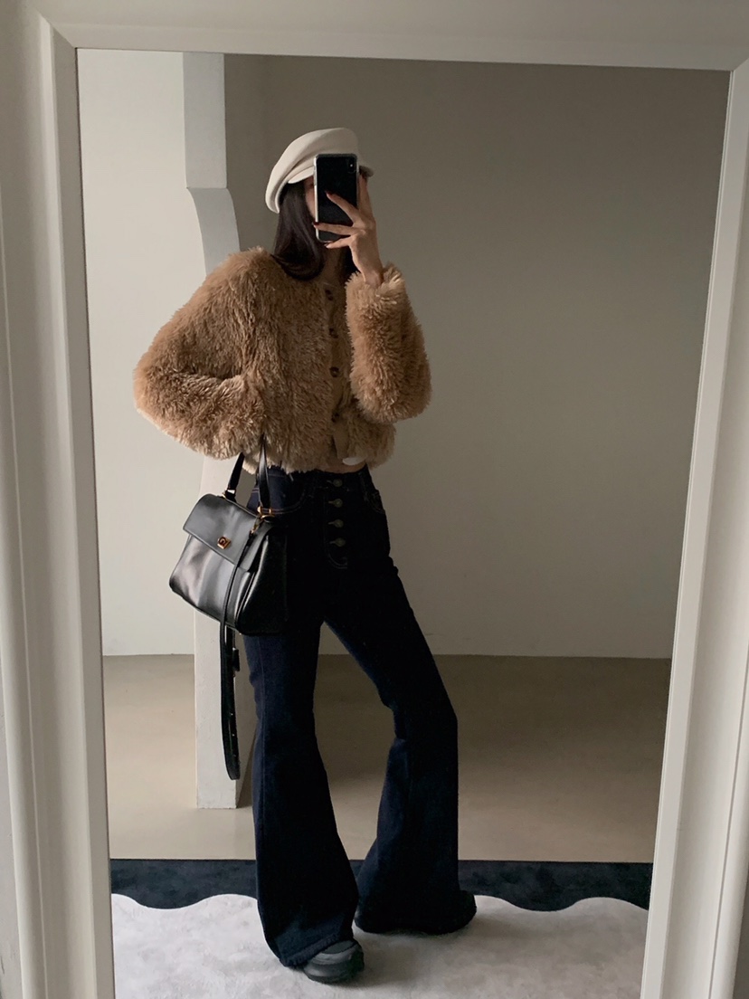 VERANDA韓國代購㊣女裝新款熱賣推薦時尚25秋冬牛仔褲羊毛紐扣VERANDA牛仔褲