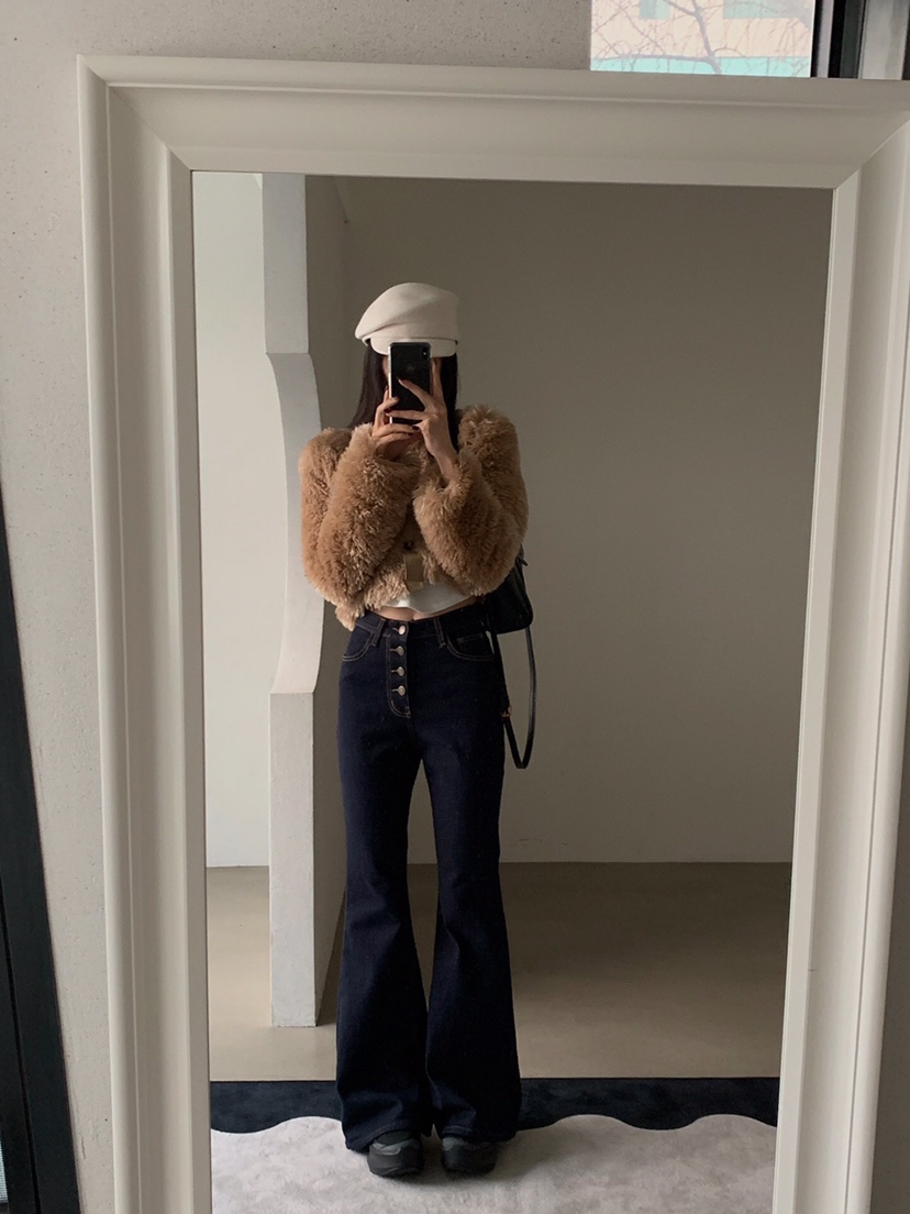 VERANDA韓國代購㊣女裝新款熱賣推薦時尚25秋冬牛仔褲羊毛紐扣VERANDA牛仔褲