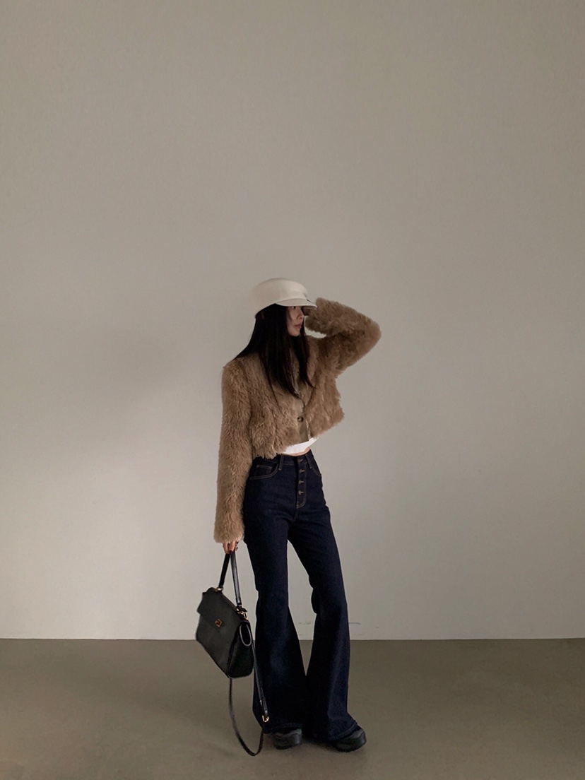 VERANDA韓國代購㊣女裝新款熱賣推薦時尚25秋冬牛仔褲羊毛紐扣VERANDA牛仔褲