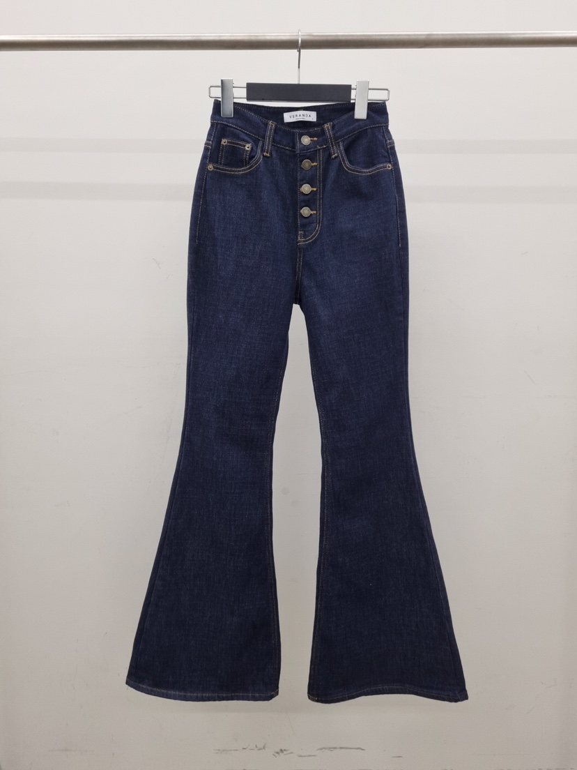 VERANDA韓國代購㊣女裝新款熱賣推薦時尚25秋冬牛仔褲羊毛紐扣VERANDA牛仔褲圖色1