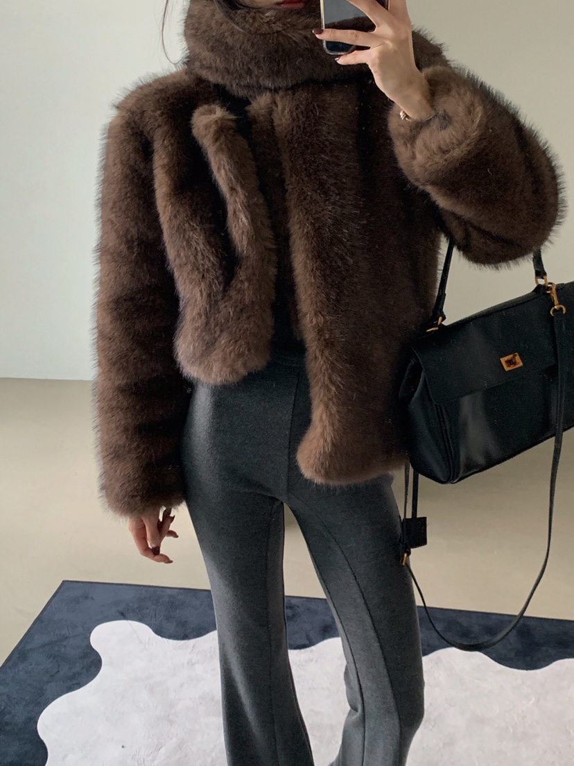 VERANDA韓國直郵㊣女裝新款推薦時尚休閑人氣熱賣短款大衣圍巾VERANDA短款大衣