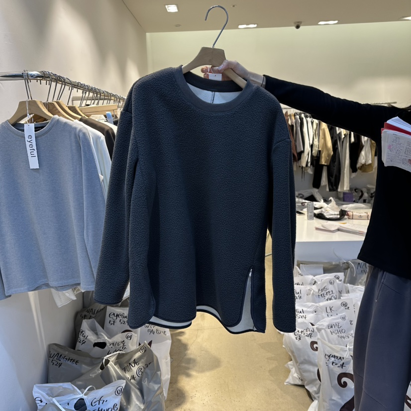 EYEFUL-Q韓國直郵㊣女士新款人氣時尚熱賣長袖T恤抓絨拉鏈eyeful長袖T恤圖色2