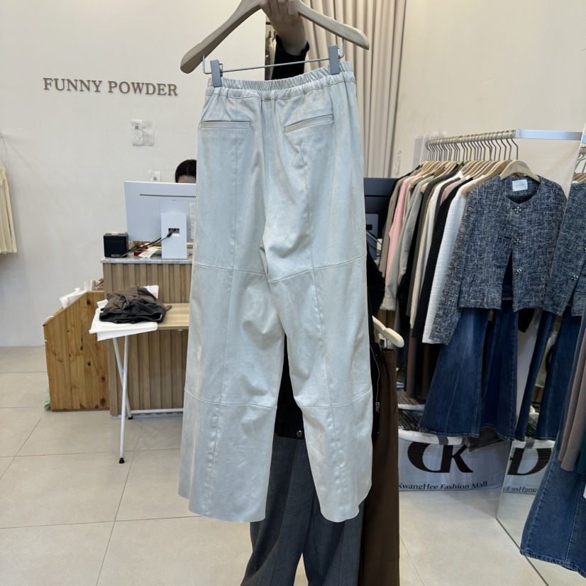 FUNNY POWDER韓國代購㊣女裝新款時尚職業人氣休閑褲絨面革THE FUNNY休閑褲