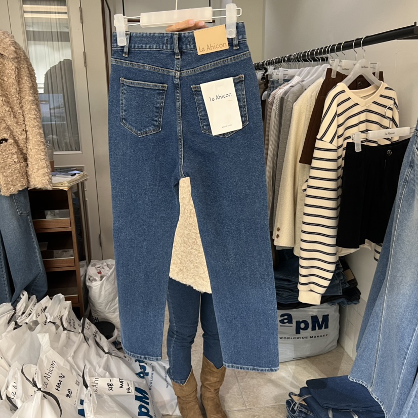 LE AHICON韓國代購㊣女裝新款真品推薦25秋冬時尚牛仔褲加絨Le Ahicon牛仔褲
