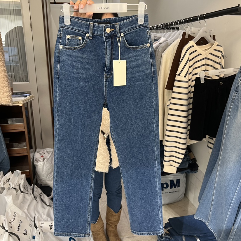 LE AHICON韓國代購㊣女裝新款真品推薦25秋冬時尚牛仔褲加絨Le Ahicon牛仔褲圖色1