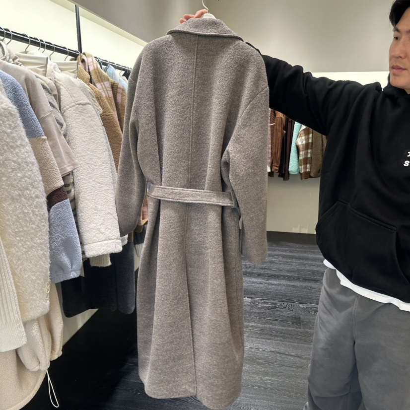 TOMGIRL東大門㊣代購女裝新品真品熱賣25秋冬中長款大衣含腰帶TOMGIRL中長款大衣