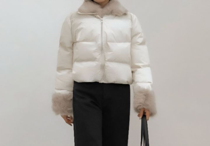 FEMME東大門㊣代購女裝新品職業時尚休閑短款羽絨服毛皮填充FEMME短款羽絨服