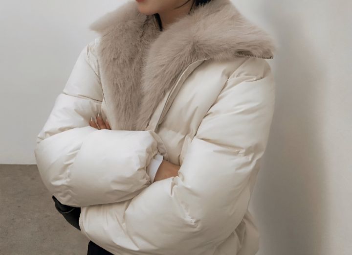 FEMME東大門㊣代購女裝新品職業時尚休閑短款羽絨服毛皮填充FEMME短款羽絨服