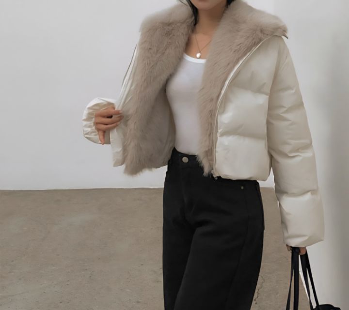 FEMME東大門㊣代購女裝新品職業時尚休閑短款羽絨服毛皮填充FEMME短款羽絨服