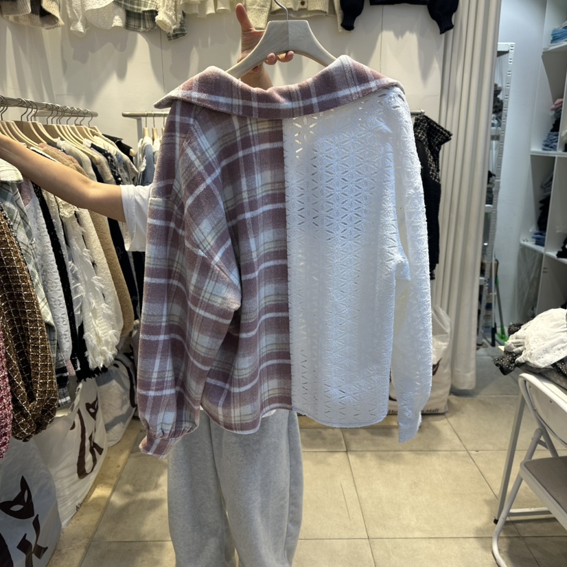 LADYBUG+ADORABLE韓國代購㊣女士新品職業人氣襯衫蕾絲衫格子LADYBUG/Adorable襯衫/蕾絲衫