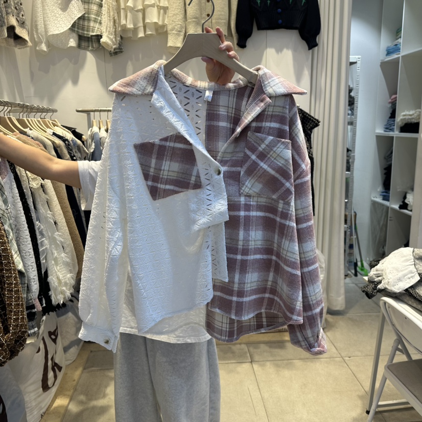 LADYBUG+ADORABLE韓國代購㊣女士新品職業人氣襯衫蕾絲衫格子LADYBUG/Adorable襯衫/蕾絲衫圖色1