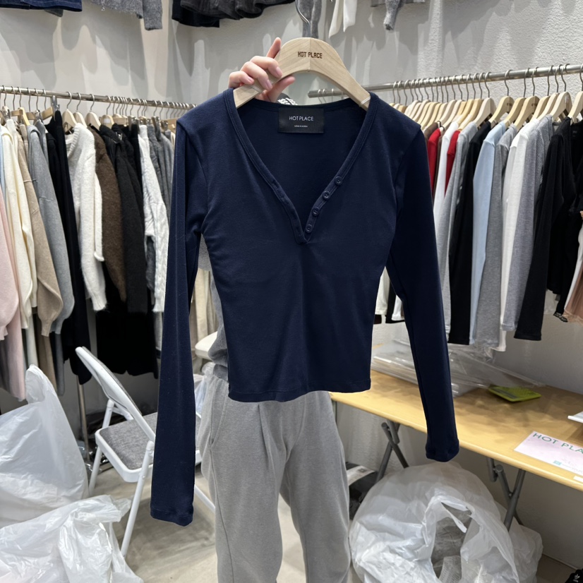 HOT PLACE東大門㊣實拍女裝新品休閑時尚熱賣25秋冬長袖T恤HOT PLACE_ISSUE/DREAM GIRIS長袖T恤圖色4深藍色