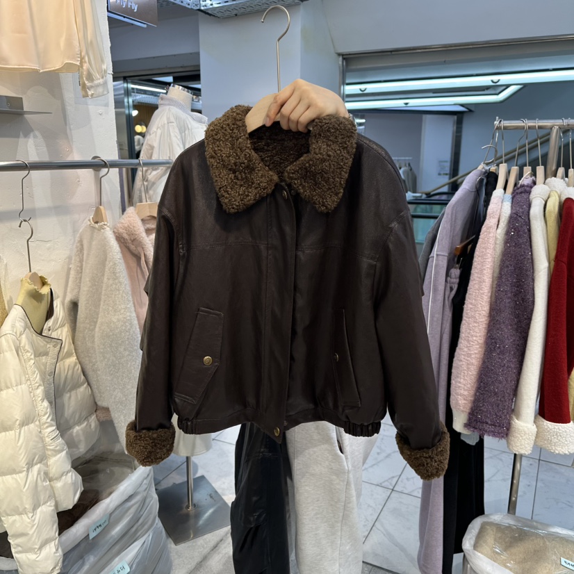 FLY FLY東大門㊣實拍女士新品休閑推薦真品熱賣25秋冬皮衣FLY FLY皮衣圖色1棕色