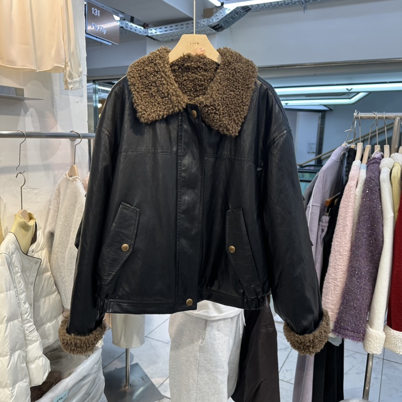 FLY FLY東大門㊣實拍女士新品休閑推薦真品熱賣25秋冬皮衣FLY FLY皮衣圖色2黑色