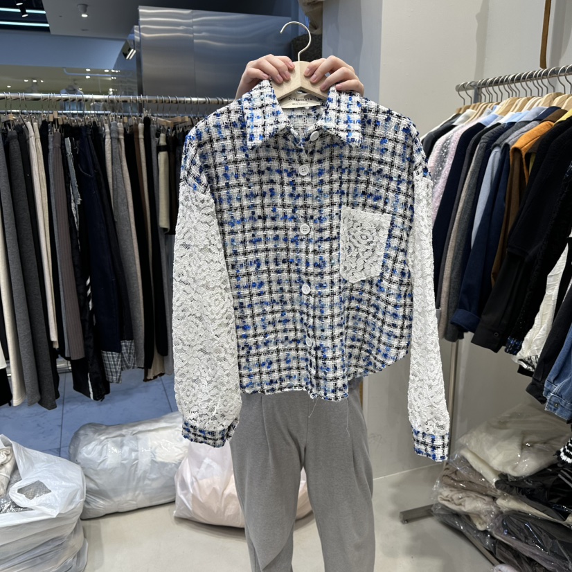 HOT PLACE東大門㊣代購女士新款人氣襯衫蕾絲衫粗花呢口袋HOT PLACE_ISSUE/DREAM GIRIS襯衫/蕾絲衫圖色1