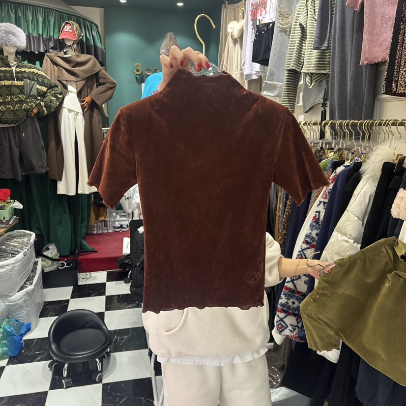 3COLOR韓國直郵㊣女士新品時尚T恤天鵝絨Three colorT恤圖色3