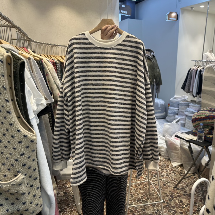 THE LINE-Q韓國代購㊣女士新款25秋冬真品休閑推薦長袖T恤THE LINE-Q長袖T恤圖色1