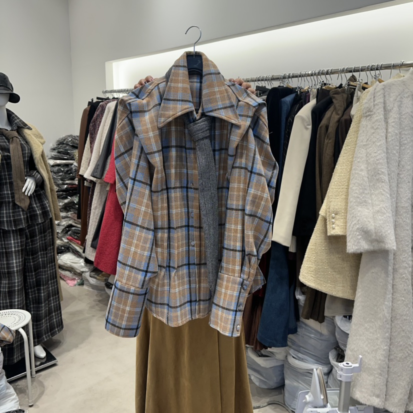 SENSIBLE-S韓國代購㊣女士新品時尚熱賣襯衫蕾絲衫含領帶格子SENSIBLE襯衫/蕾絲衫圖色2