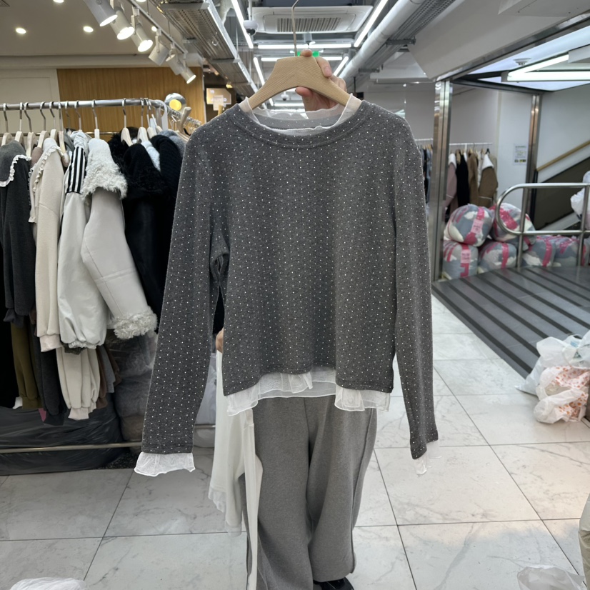 LULULALLA韓國代購㊣女士新品推薦休閑時尚25秋冬針織衫假兩件LULULALLA針織衫圖色2