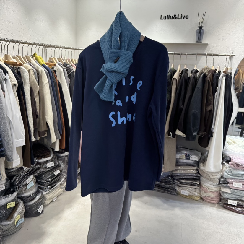 LULULALLA東大門㊣實拍女士新品職業休閑長袖T恤含圍巾紐扣LULULALLA長袖T恤圖色2