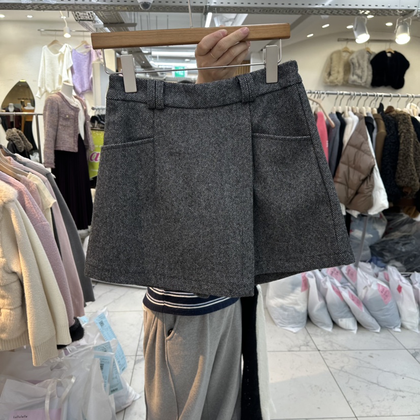 LULULALLA東大門㊣實拍女士新品熱賣休閑裙褲不含腰帶人字紋LULULALLA裙褲圖色2