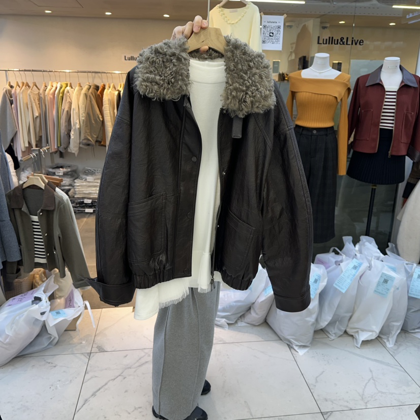 LULULALLA韓國代購㊣女裝新款人氣真品時尚25秋冬職業夾克抓絨LULULALLA夾克圖色1棕色