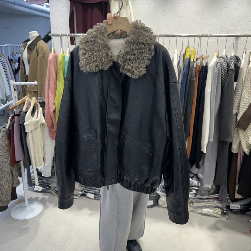 LULULALLA韓國代購㊣女裝新款人氣真品時尚25秋冬職業夾克抓絨LULULALLA夾克圖色2黑色