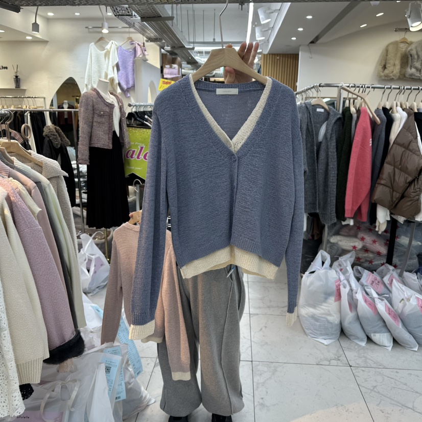 LULULALLA韓國直郵㊣女裝新品職業時尚休閑針織衫假兩件開衫LULULALLA針織衫圖色1