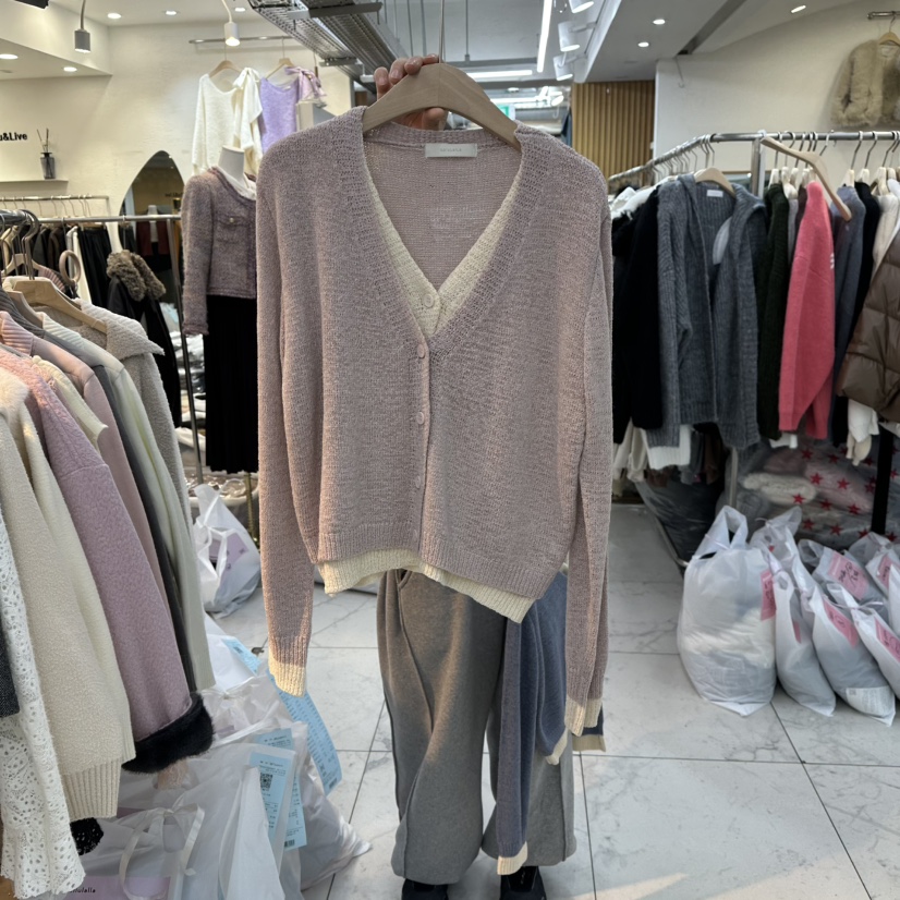 LULULALLA韓國直郵㊣女裝新品職業時尚休閑針織衫假兩件開衫LULULALLA針織衫圖色2