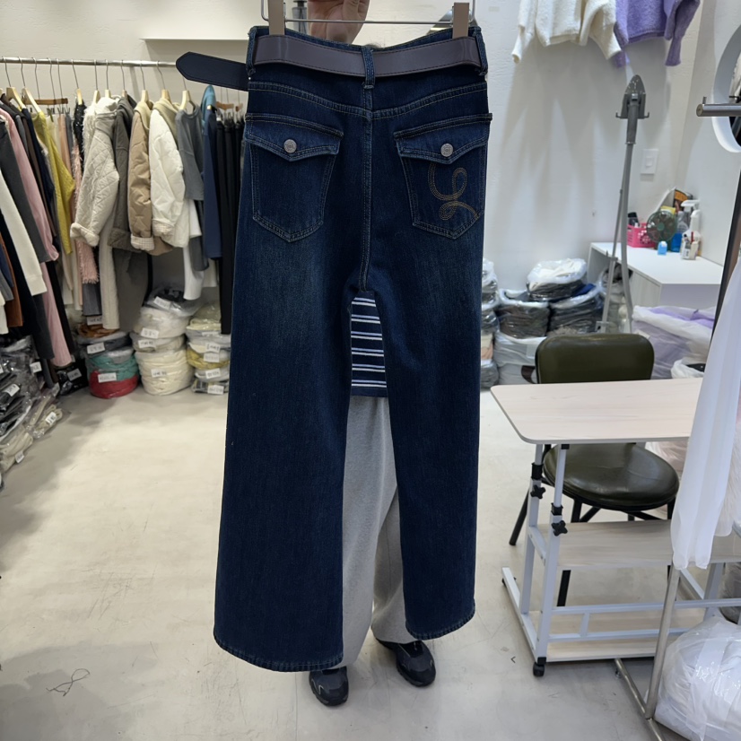 LULULALLA東大門㊣直郵女士新款職業時尚推薦牛仔褲含腰帶加絨LULULALLA牛仔褲