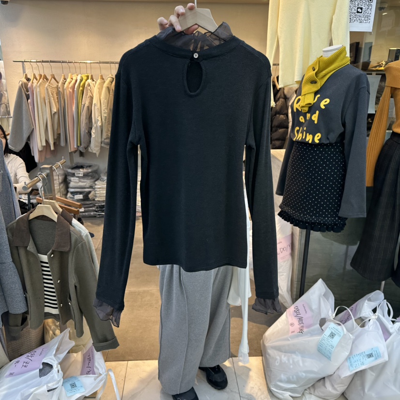 LULULALLA東大門㊣實拍女士新品25秋冬時尚休閑針織衫假兩件LULULALLA針織衫